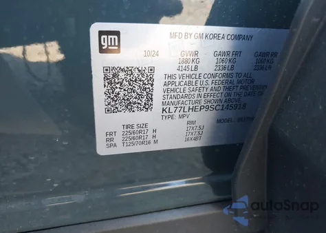 2025 Chevrolet Trax Fwd Lt from USA, damaged, VIN KL77LHEP9SC145918